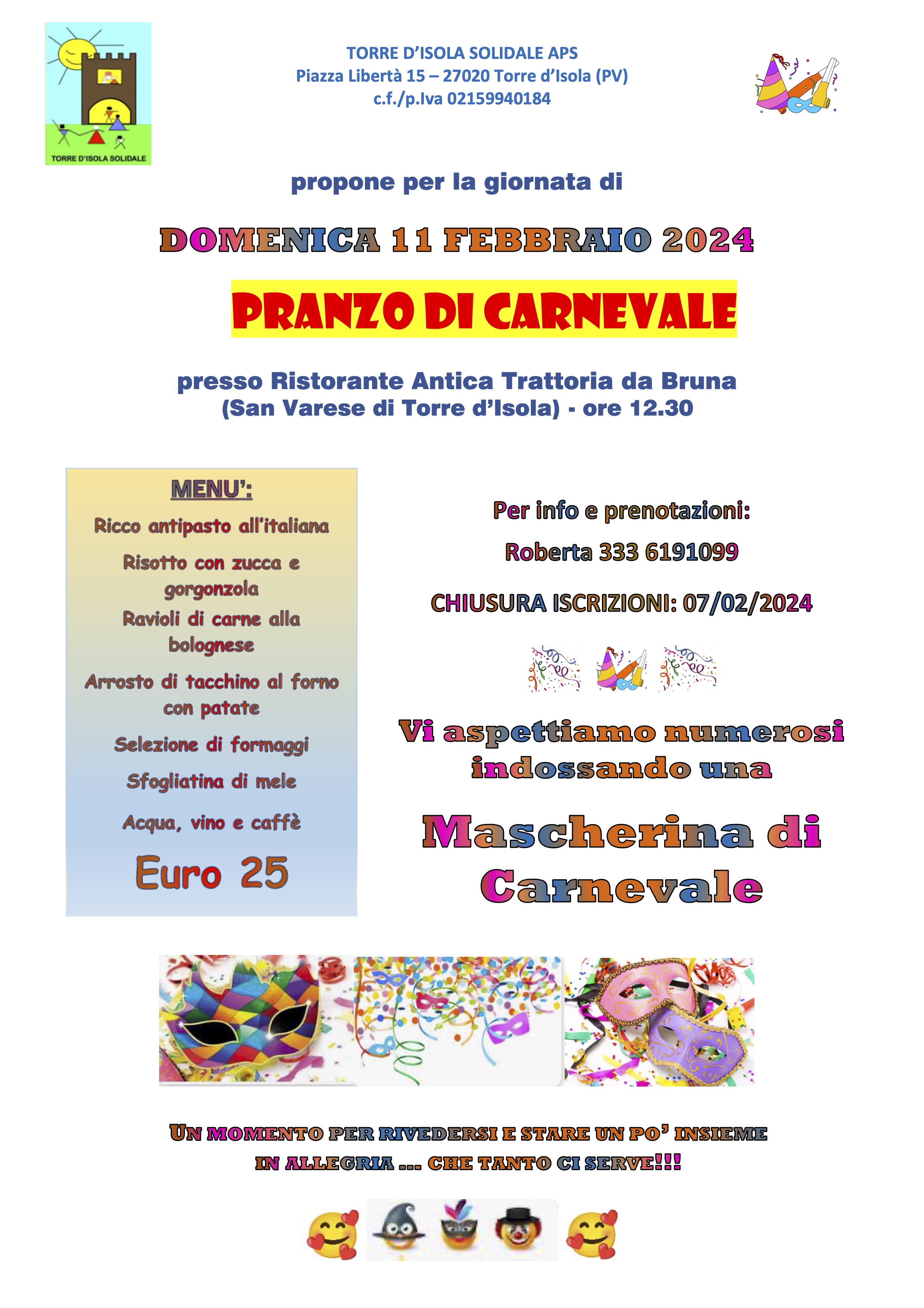 Pranzo di Carnevale - Associazione Torre d'Isola Solidale