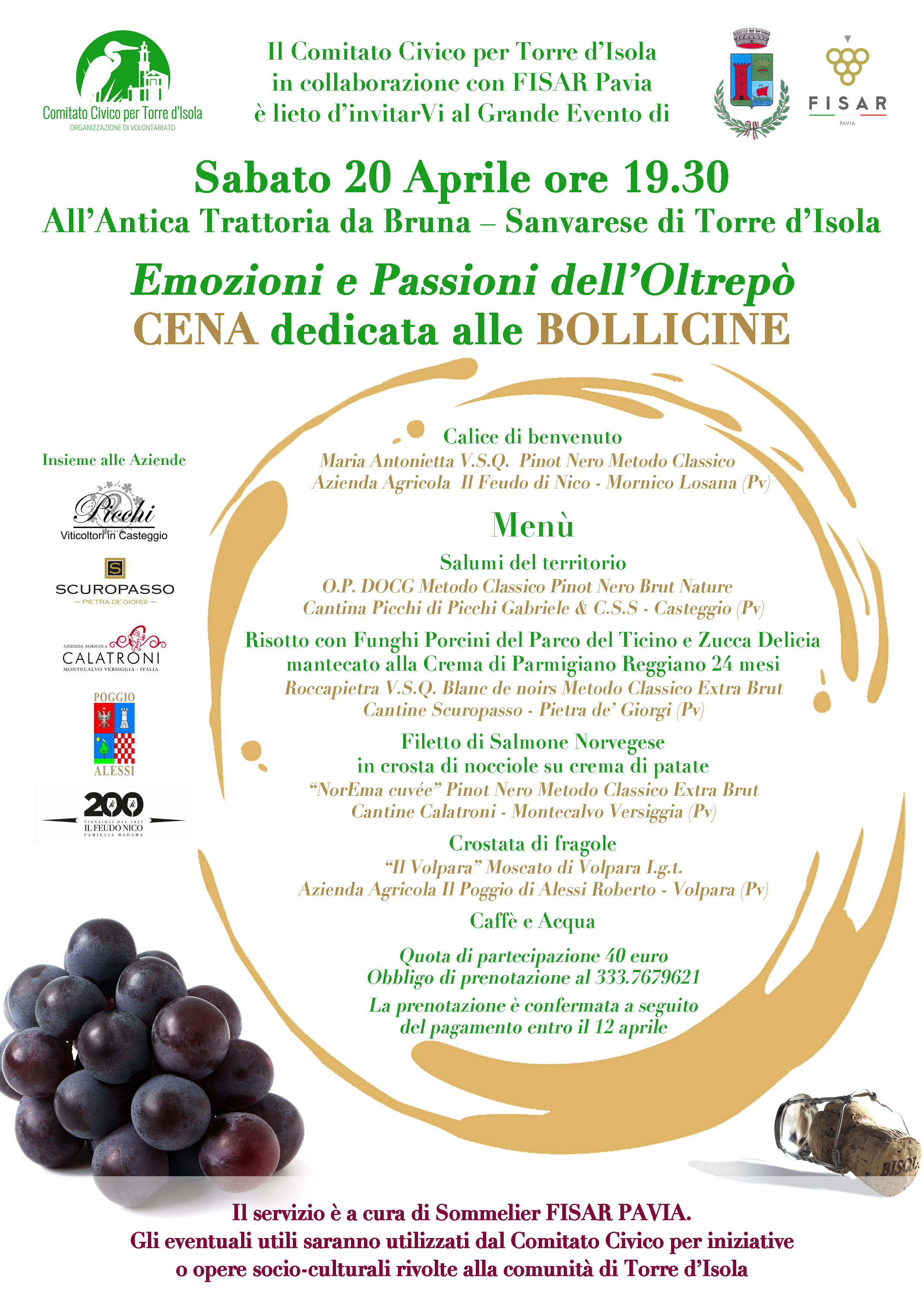 Cena dedicata alle bollicine dell'Oltrepò