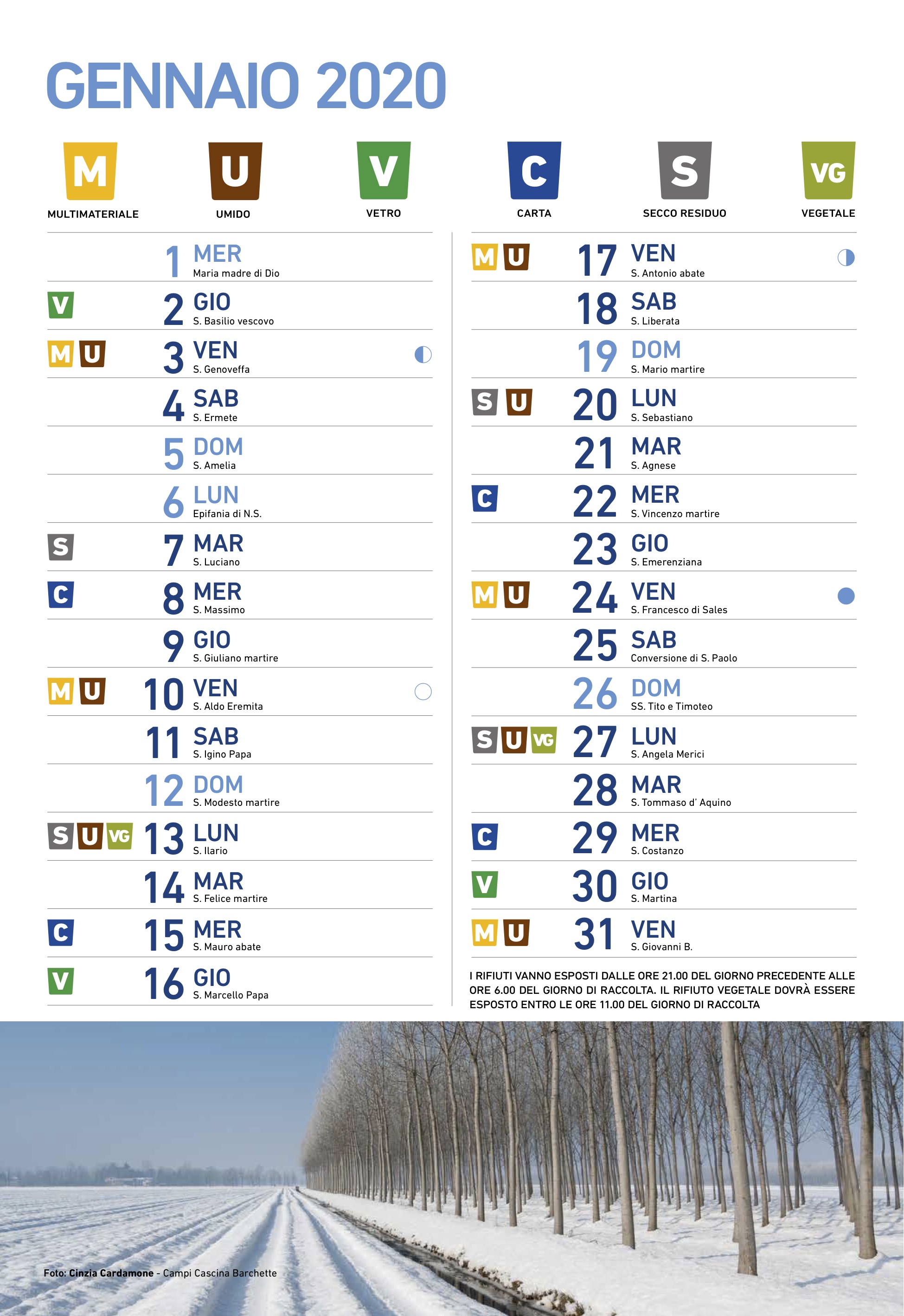 Calendario Raccolta Differenziata 2020