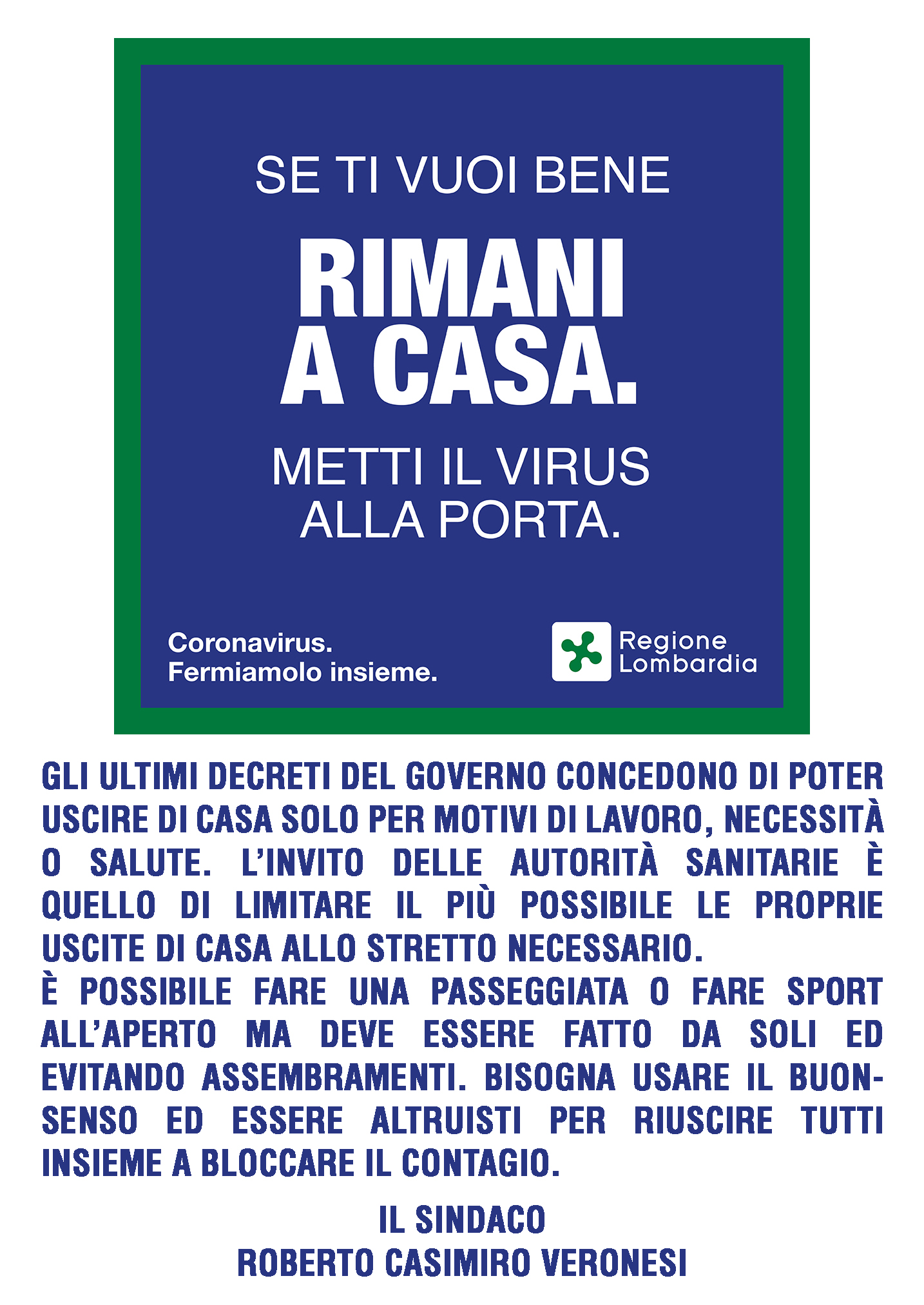 Coronavirus: nuovo video-messaggio del Sindaco 